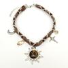 Niche Maillard Double Layer Brown Leather Clavicle Chain Women Octagram Sun Pendant Retro Daily Street Fashion Neck Accessory Gift