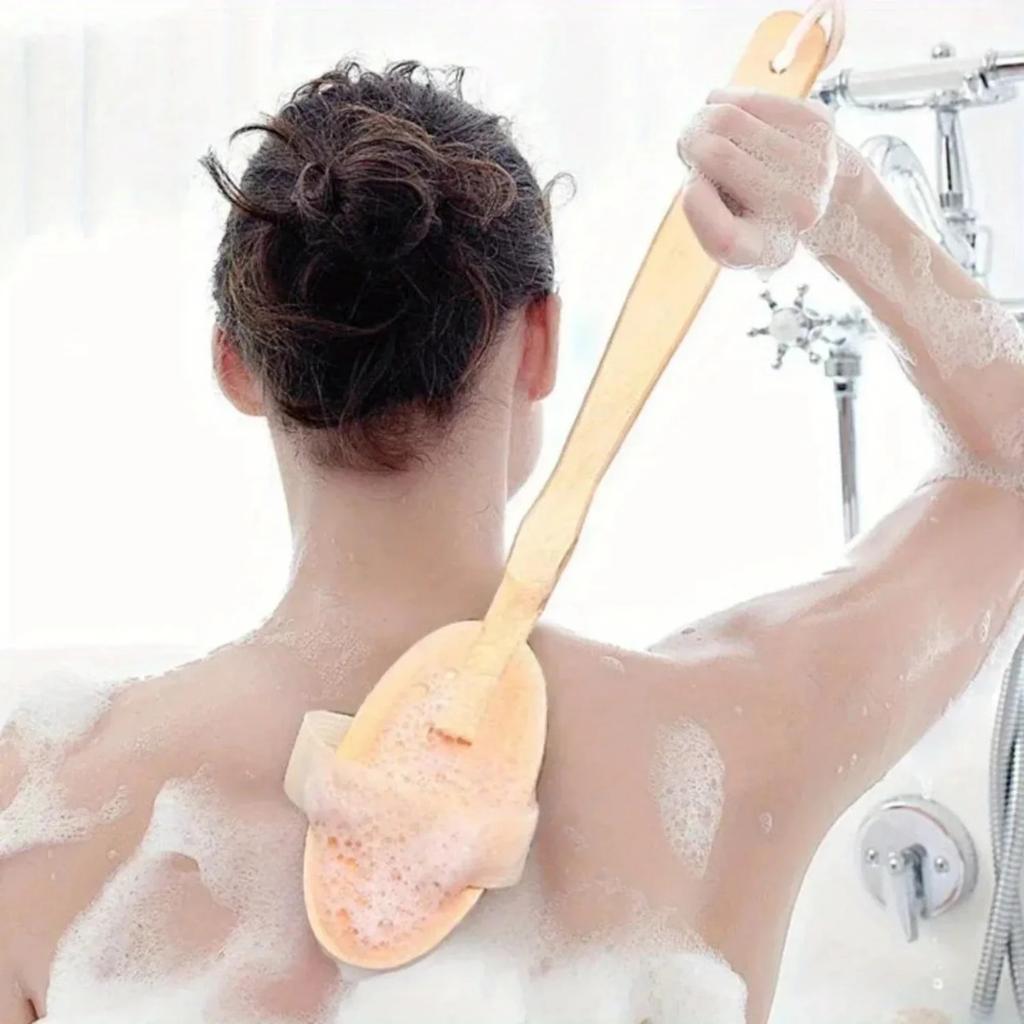 Wooden Soap Box Shower Brush Set Natural Bristle Detachable Long Handle for Back Exfoliating Massager Bathroom Accessories Set