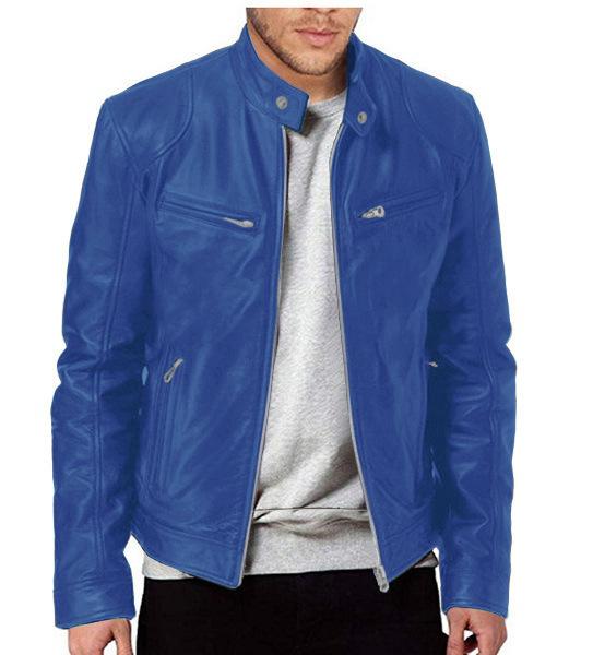 New color European and American men's clothing men's leather jacket men's youth stand-up collar punk motorcycle leather jacket