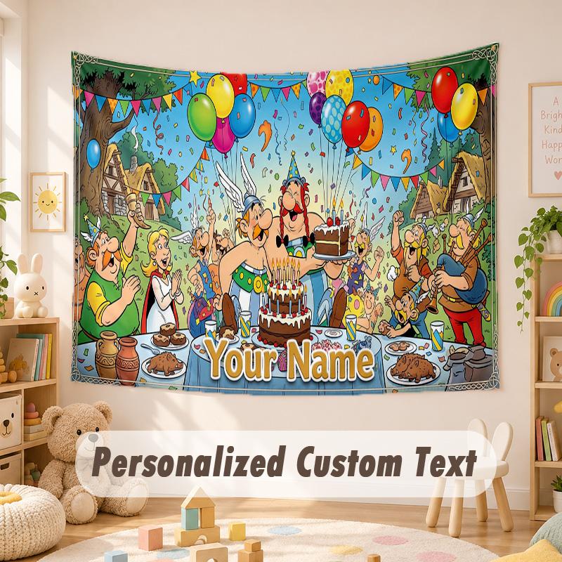 Custom Name Text Tapestry,Asterix & Obelix Boho Wall Hanging, Decorative Backdrop Tapestry For Room