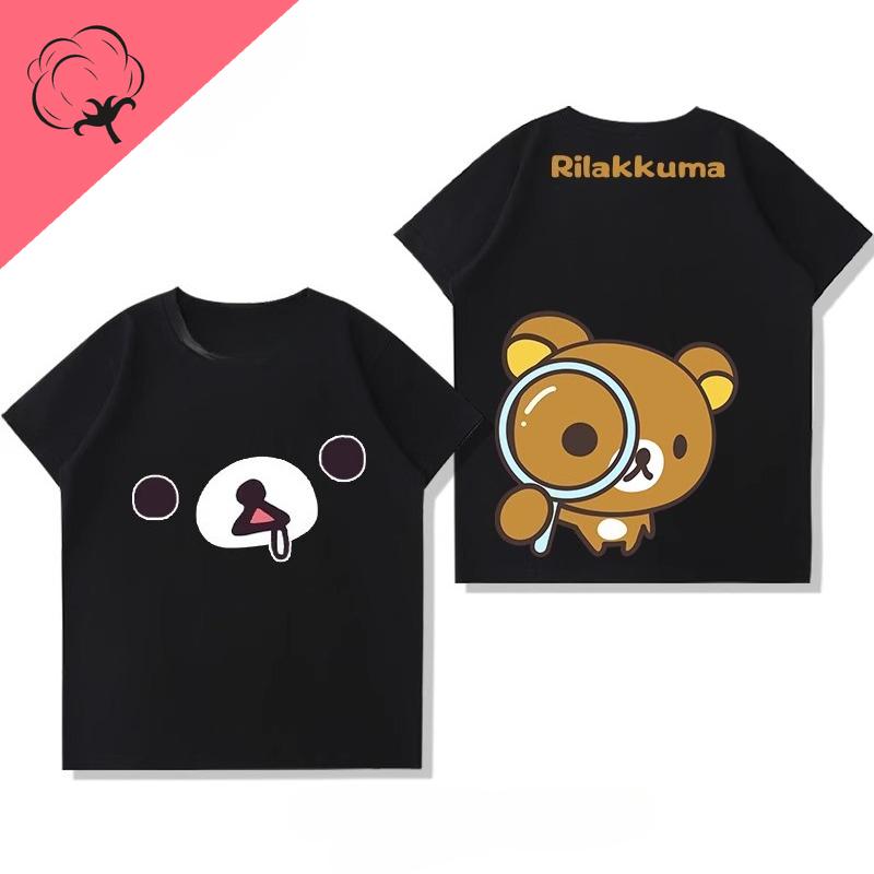 Anime Shirt Rilakkuma Cartoon Cotton Crewneck Casual Kawaii Unique Printed Tee Boy Girl Cute Style Camisa Y2k Clothes Women Tops