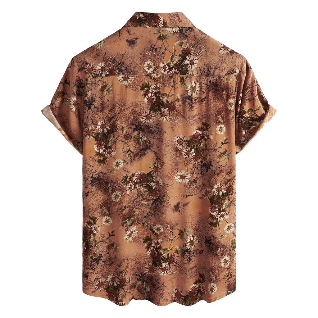 Men's Short Sleeved Shirt, Daily Fashion Printed Button Top, Chest Pocket Cardigan