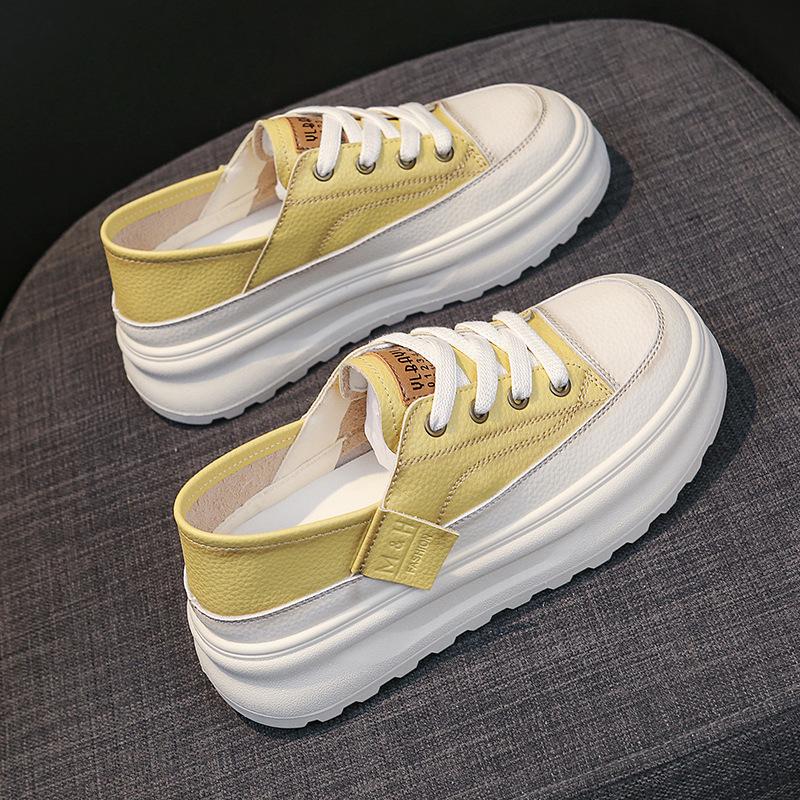 Popular Can Step On Two Thick-soled Sports Board Shoes for Women's 2025 New Spring and Summer Casual Real Soft Leather Little White Shoes Little Whit