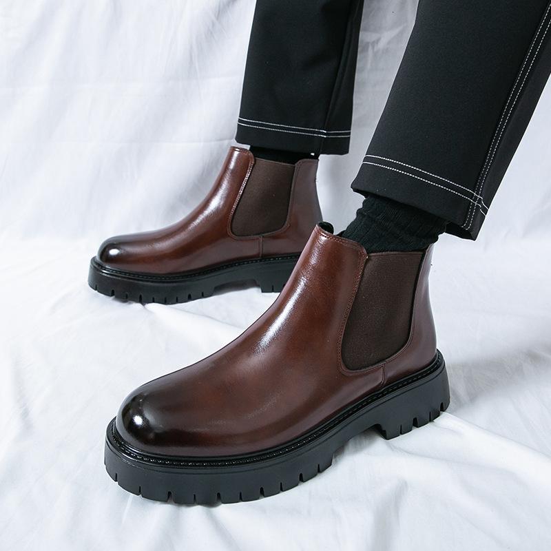 Retro British Style Men's High-top Martin Chelsea Boots - Large Size, Thick Sole, Versatile Workwear Design.