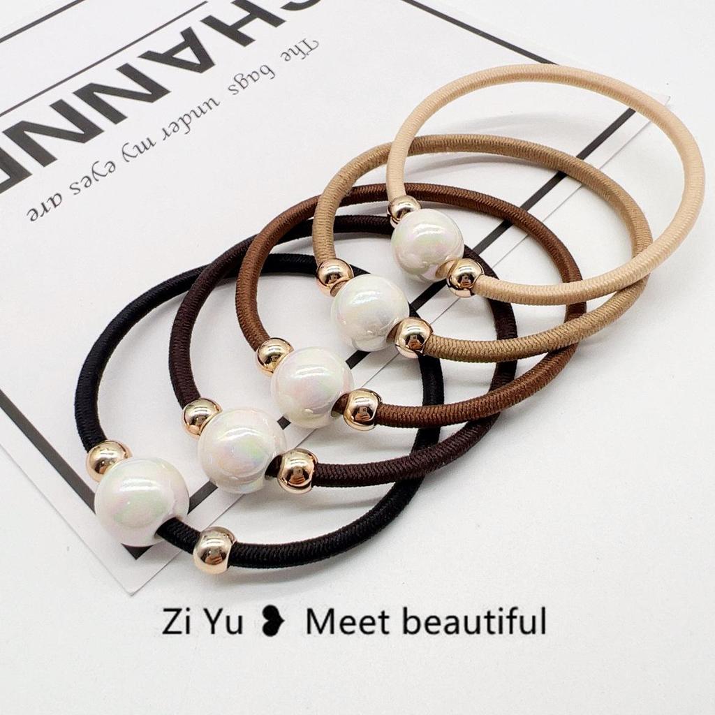 Pearl Hair Tie: Women's Elastic Leather-Covered Hair Ring