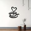 Heart Metal Wall Art Minimalist Coffee Cup Decor 2D Black Ironwork Kitchen Cafe Gift For Coffee Lovers