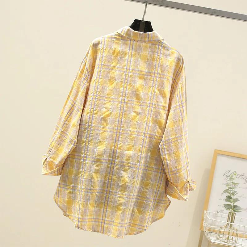 Bavlněná tenká kostkovaná košile na opalování Jarní a letní dámská volná kostkovaná studentská bunda