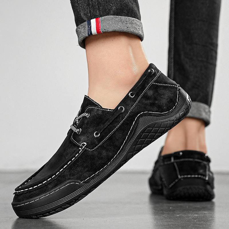 Fashion Genuine Leather Handmade Shoes Casual Men Leather Luxury Brand Designer Classic Breathable Soft Platform Walking Outdoor Flat