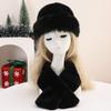Winter Fuzzy Hat Scarf Set for Women Faux Fur Collar Wrap Scarf Thickened Plush Warm Cap for Cold Weather