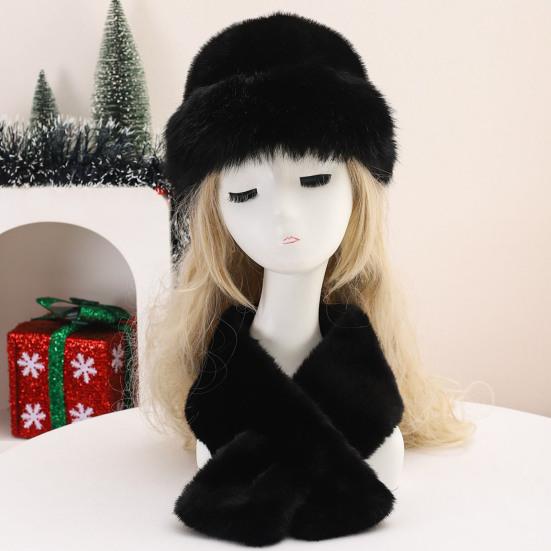 Zimní chlupatá čepice a šála pro ženy Límec z umělé kožešiny Obalová šála Zesílená plyšová teplá čepice do chladného počasí