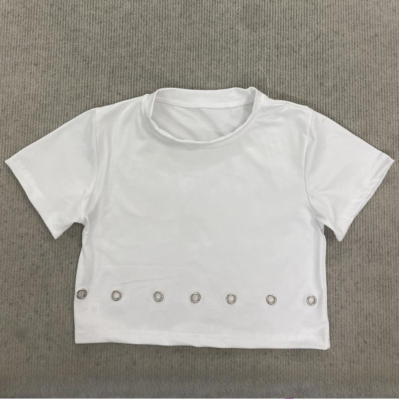 Spring and summer women's short round neck characteristic sexy exposed navel street T-shirt