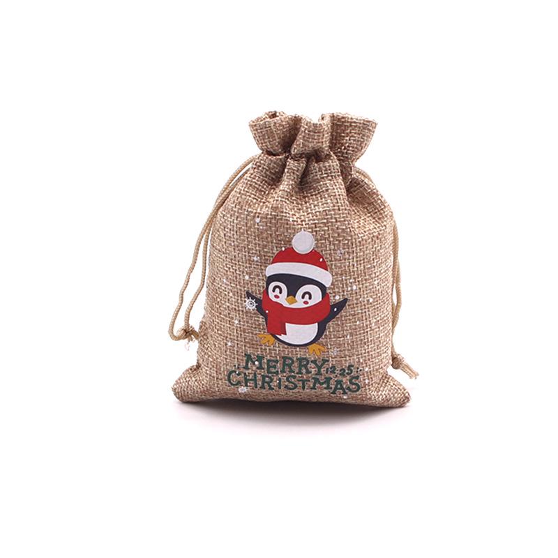 Jute-Style Christmas Gift Bag with Drawstring Closure - Small Candy & Apple Storage