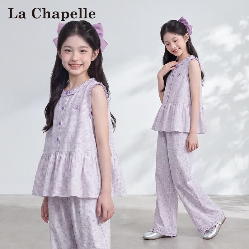 La Chapelle Girls  Sweet Plaid Sleeveless Top  Wide-Leg Pants Set 130