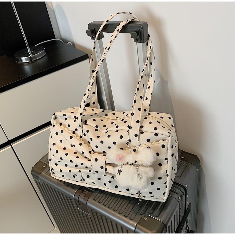 Japanese Cute Polka Dot Shoulder Bag High-quality Bow Square Bag BlackWhite Blocking Handbag Zipper Commute Storage Shopping Bag