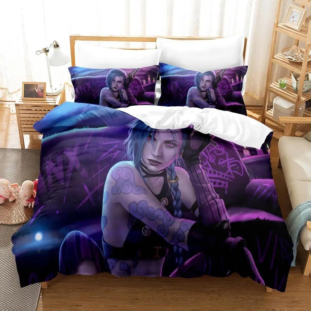 New Jinx Lol Bedding Set Single Twin Full Queen King Size Bed Set Aldult Kid Bedroom Duvetcover Sets 3D Anime Bed Sheet Set