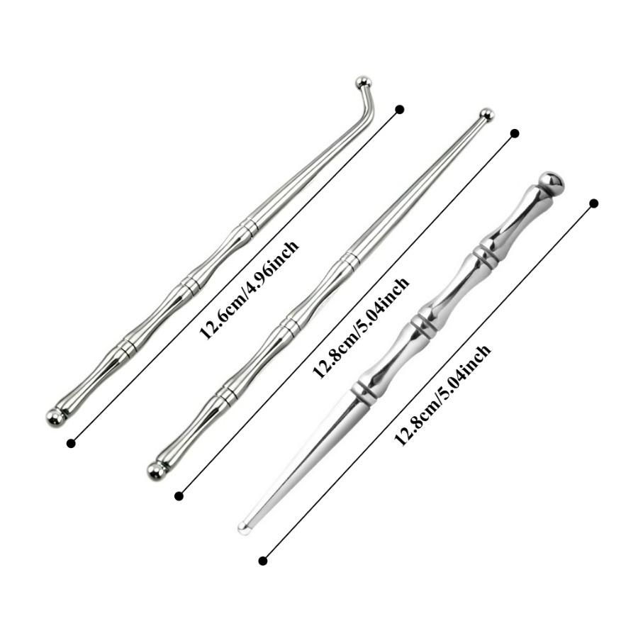 3Pcs Stainless Steel Massage Pen Set, Double-Headed Acupressure Tool for Face Neck Body, Ergonomic Portable Self-Care Kit