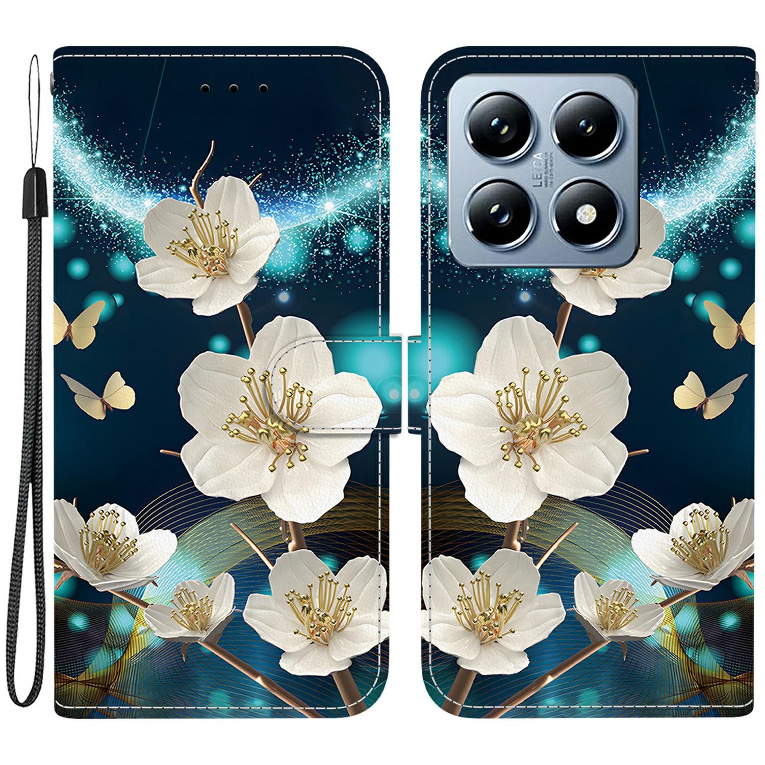 

Чохол для Xiaomi 14T Pro з друком візерунка, протиударний шкіряний чохол-книжка з гаманцем для телефону зі шнурком Magnolia