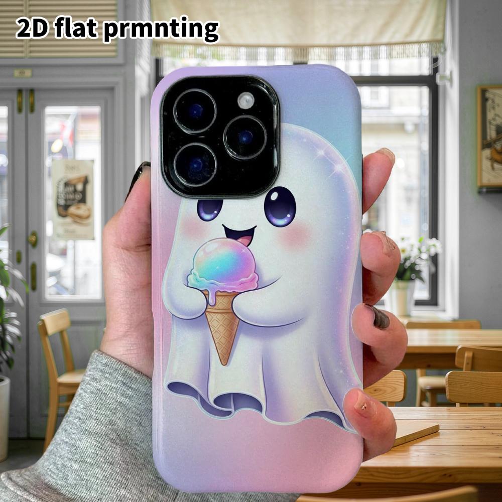 Phone Case: 2D Flat Design Suitable for iPhone 18 17 16 15 14 13Pro Film Protective Case, Couple Style, Ice Cream Ghost, Christmas and Halloween Gifts