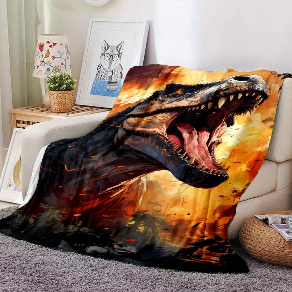 T‑Rex Dinosaur Burning Wild Jungle Art Print Flannel Blanket Soft Warm Throw Blanket for Sofa Bed Living Room