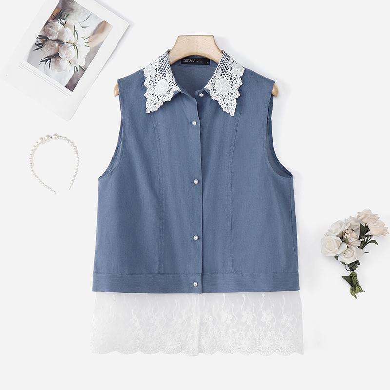 

ZANZEA Женские летние повседневные жилеты без рукавов свободного кроя с кружевной вставкой 5XL синий