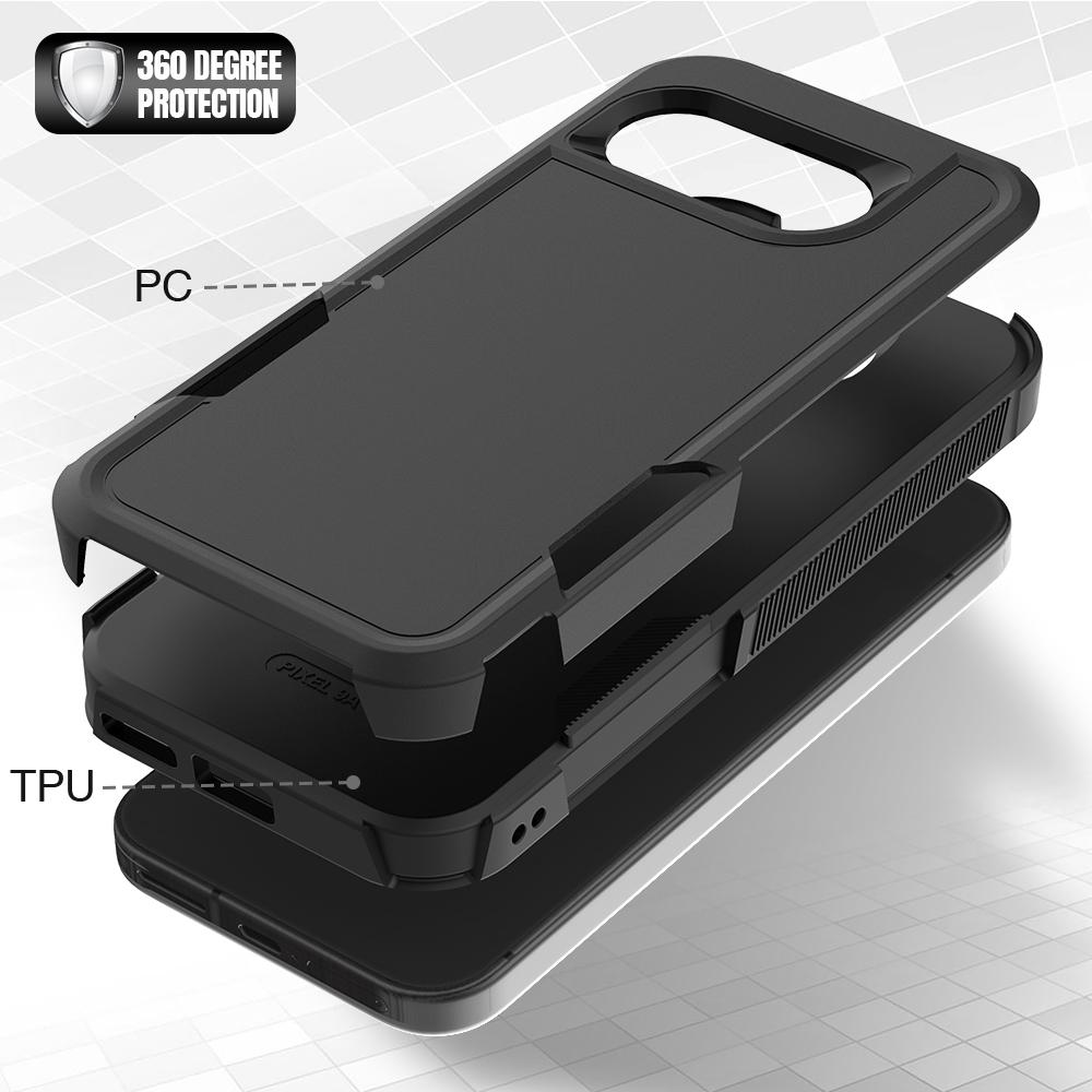 

For Google Pixel 9a Case 2 in 1 PC+TPU Shockproof Phone Cover Black