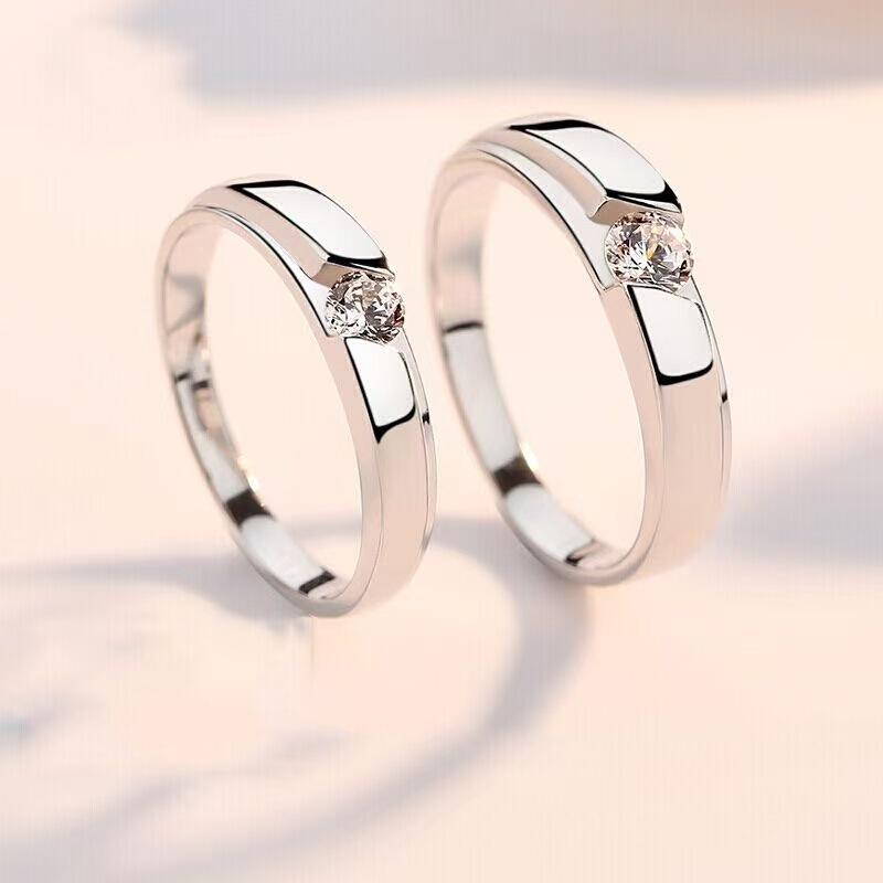 Sterling Silver Zircon Couple's Ring Set: Elegant Proposal/Wedding Gift for Men & Women