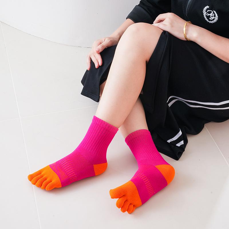 3 Pairs Large Women's Colorful Cotton 5 Finger Socks Fashion Patchwork Sweat-Absorbing Thick Warm Autumn Winter Sport Socks EU42