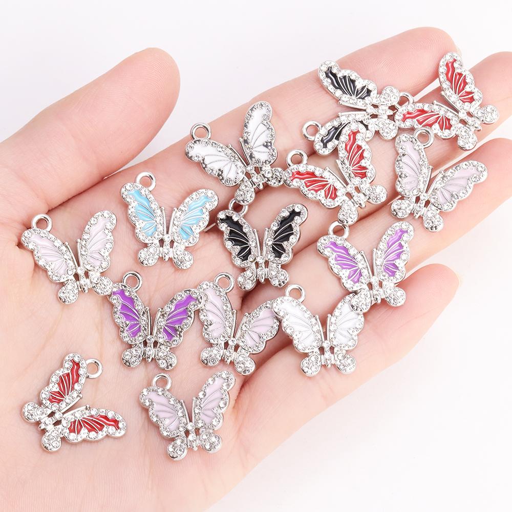 10Pcs Fashion Crystal Zircon Butterfly Pendant Women Exquisite Luxury Butterfly Charms Clavicle Necklace Jewelry DIY Accessories