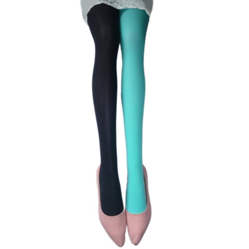 Two Tone Candy Colored Contrast Tights Stockings Open Crotch Designs Asymmetrical Multicolor Pantyhose Hosiery for Women