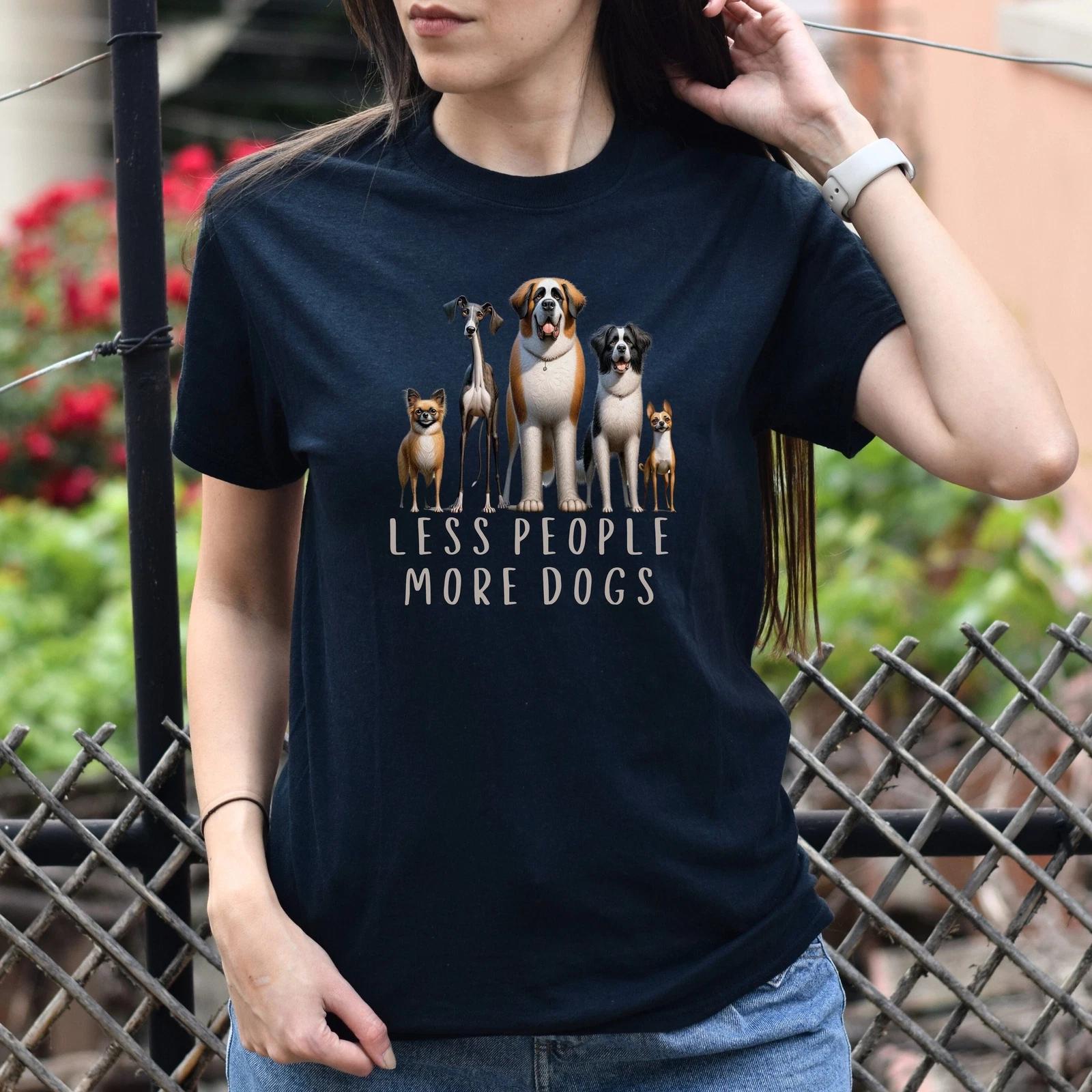 Less people more dogs Unisex T-shirt introvert dogs owner tee Black Navy Dark He 4XL