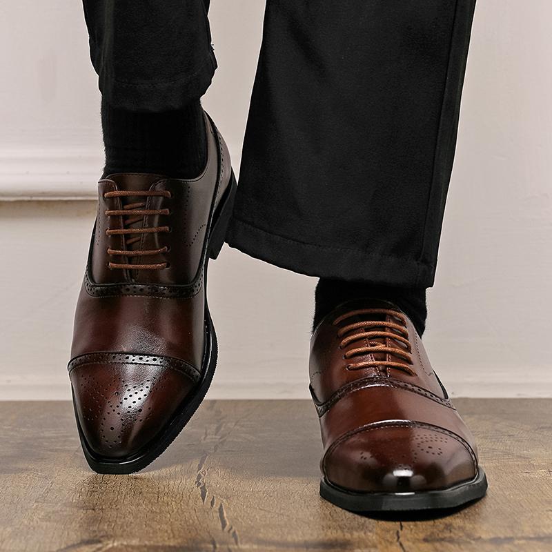 Fashion Size38-48 Vintage Men Business Formal Shoes Men Lace-up Business Office High-quality Brogue Leather Shoes Wedding Banquet Shoes