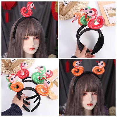 Diadema Peluche Año Nuevo Chino Diadema Cabeza de Serpiente del Zodiaco Chino Linda Accesorio para Peinar el Cabello
