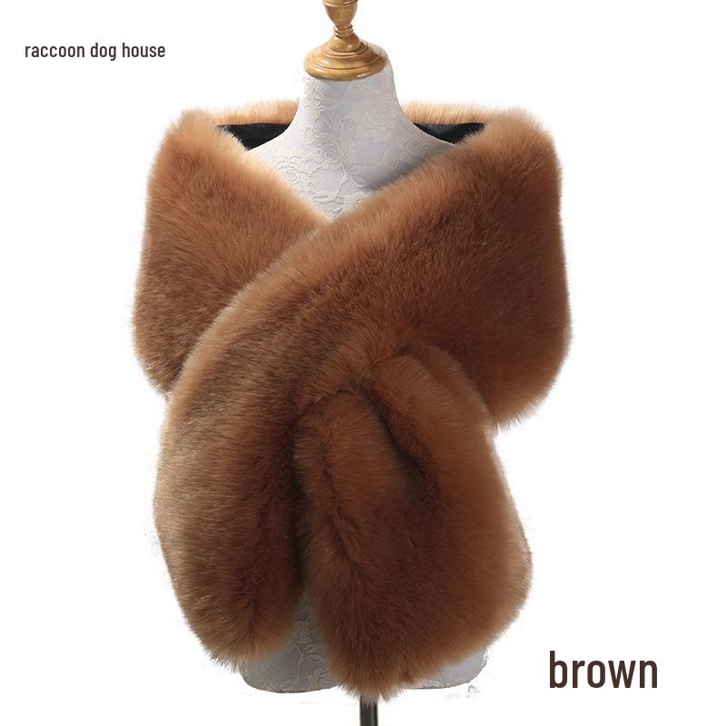 Women's Faux Fox Fur Shawl Cloak: Thick Autumn/Winter Bridal Evening Scarf and Neck Warmer
