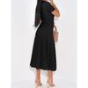 Slimming Knitted Dress Hollow Out Short Sleeve Lace Trim Waist Cinched Long Fashionable Sweater Dress