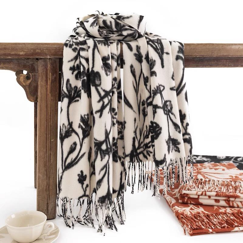 WTEMPO Retro Autumn Winter Printed Thick Warm Tassel Scarves Christmas Casual Versatile Cold-prood Windproof Outdoor Shopping/Commuting Scarf Shawls