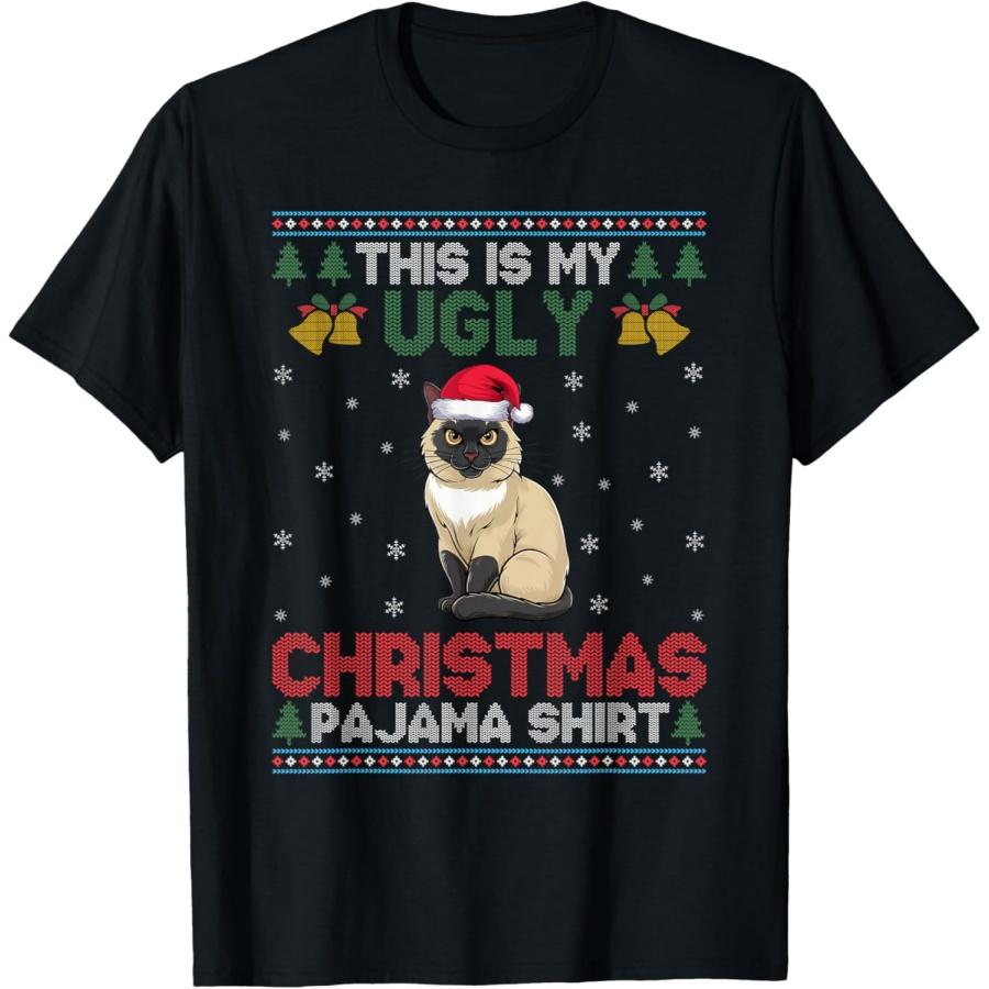 Siamese Cat Xmas Tree This is My Ugly Christmas Pajama T-Shirt S
