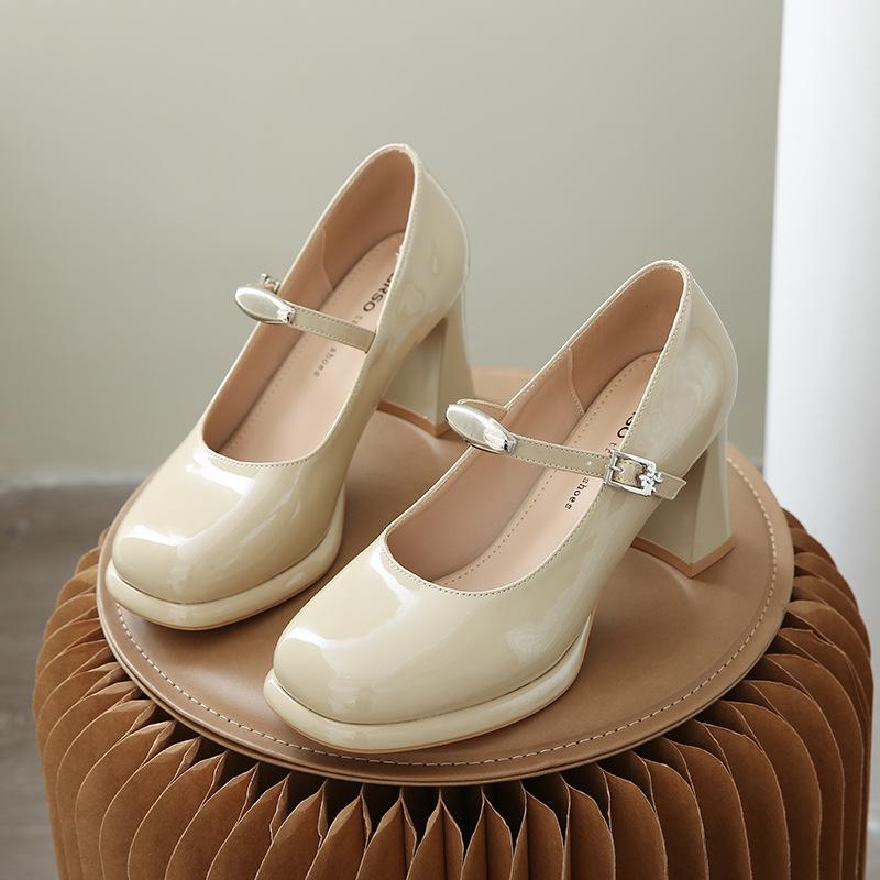 Commuter Mary Jane single shoes high heels women's new one-word thick heel women's shoes temperament shallow mouth wholesale