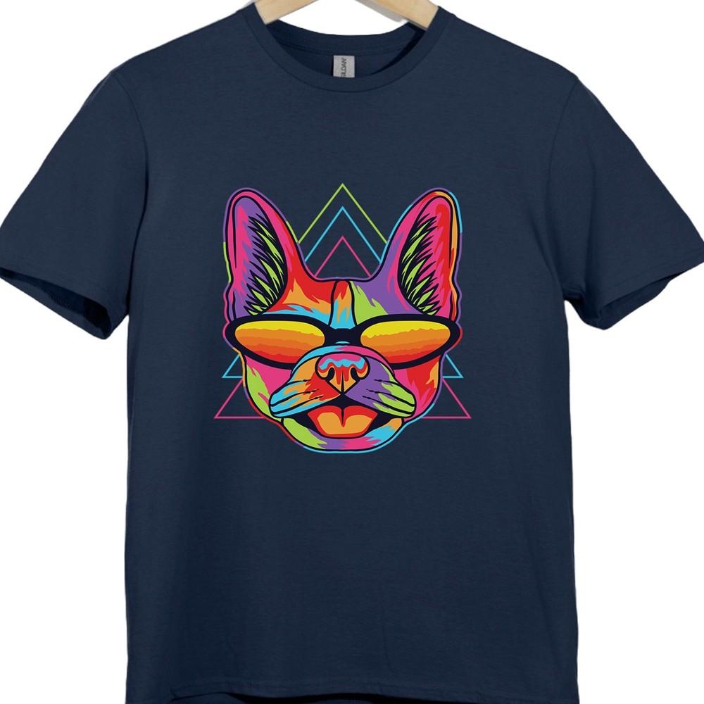 Dog T Shirt Pop Art Sunglasses Graphic Tee Cool Dog Neon Artwork Design Top