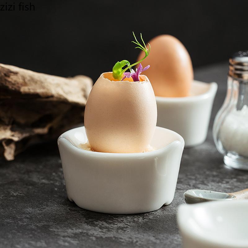 White Ceramic Egg Tray Fruit Plates Egg Cup Snack Bowl Dessert Plate Eggs Holder Dim Sum Dish Sushi Plate Display Stand
