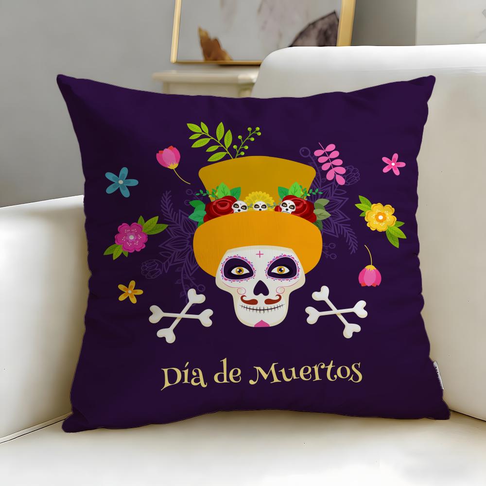 holiday Mexico Easter Flower Skeleton Cushion Cover Soft & Easy-Wash Pillow Case – Versatile for Couch, Bed, Travel and Office
