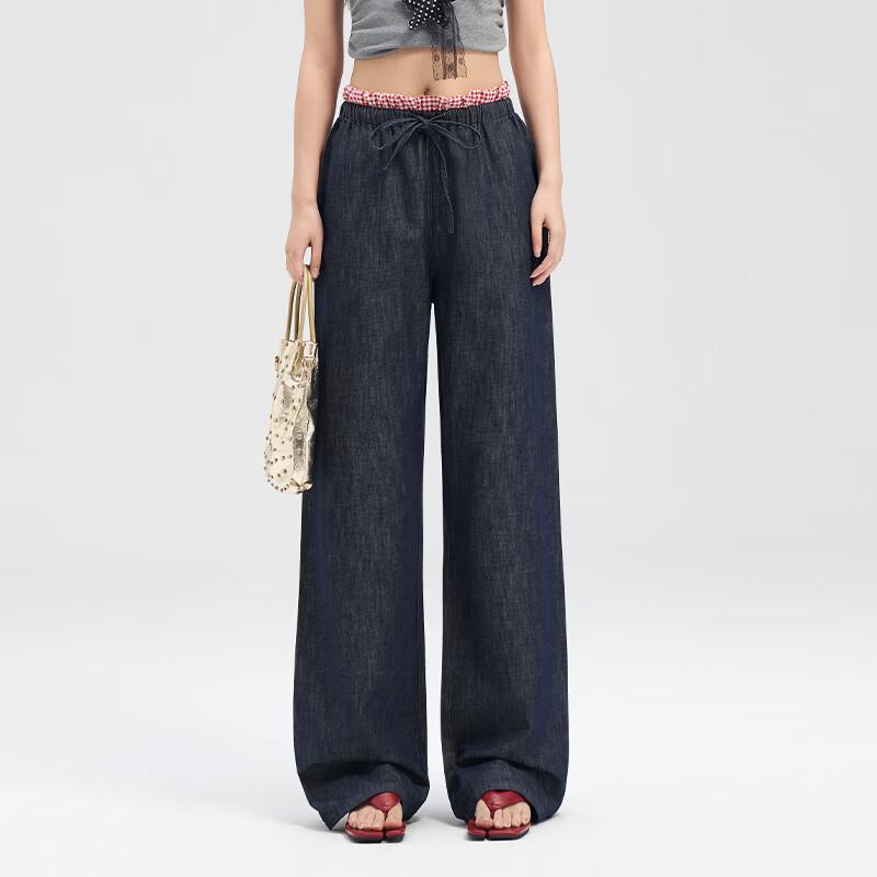 

Fengxun Women s High-Waist Raw Denim Wide-Leg Linen Blend Trousers 26