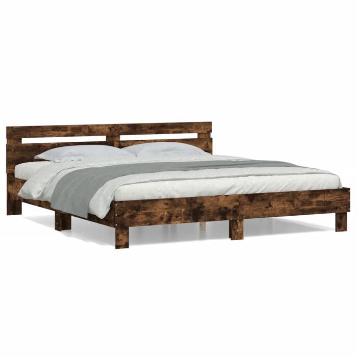 VidaXL Bed Frame with Headboard Smoked Oak 200x200 Cm 3207396
