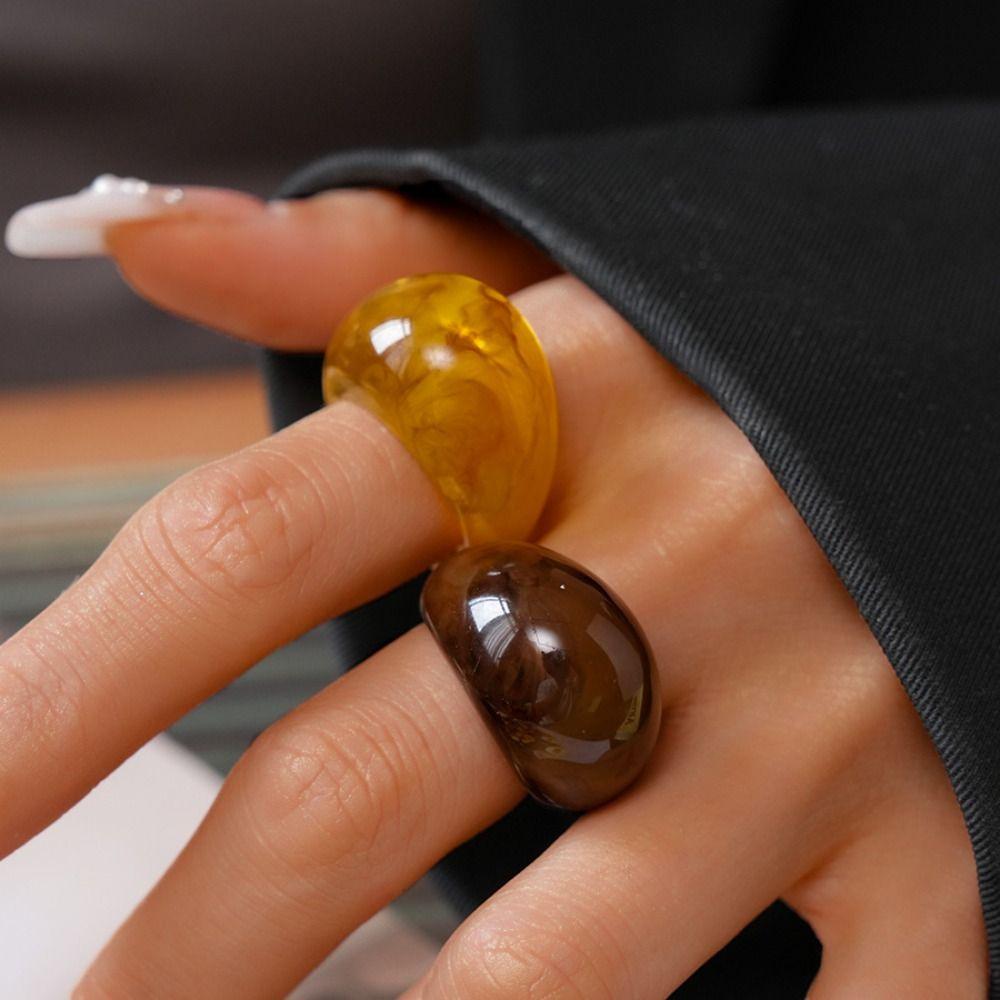 Melard Color Transparent Resin Ring Charm Irregular Ring Temperament Acrylic Geometric Ring  Gift
