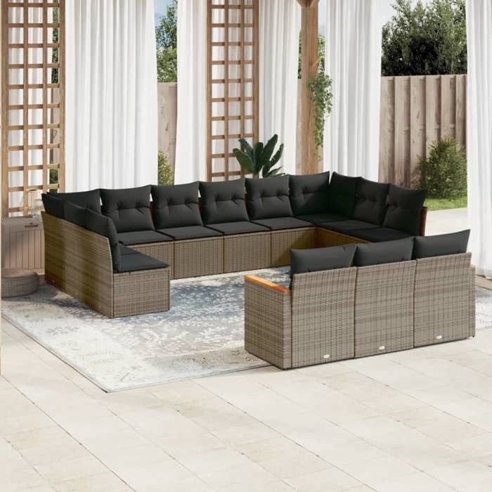 VidaXL Garden Lounge Set with Cushions 13 Pcs, Patio Sofas, Patio Furniture Set, Outdoor Furniture, Grey 3226459
