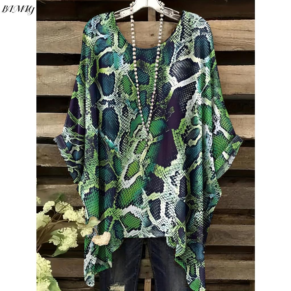Bohemian Floral Tunic Women's Bohemian Floral Print Tunic T-Shirt Short Sleeve Round Neck Casual Top Vibrant