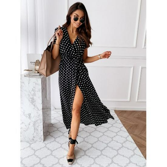 Summer V-Neck Bohemian Polka Dot Long Dress with Short Sleeves