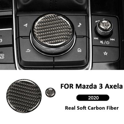 For Mazda 3 Axela  Carbon Fiber 2PCS Car Multimedia Knob Panel Trim Cover Interior Decoration Sticker Auto Accessories