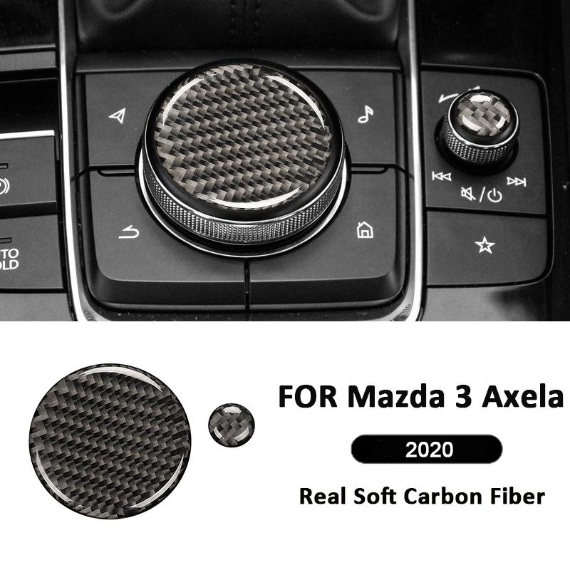 For Mazda 3 Axela  Carbon Fiber 2PCS Car Multimedia Knob Panel Trim Cover Interior Decoration Sticker Auto Accessories