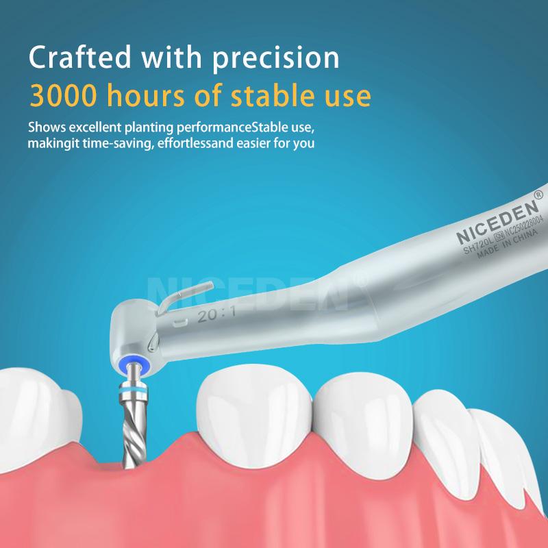 Niceden Dental 20:1 Implant Contra Angle Handpiece Surgery Shaft Drive Cartridge Low Speed Push Button Chuck Handpiece Dentist Tools