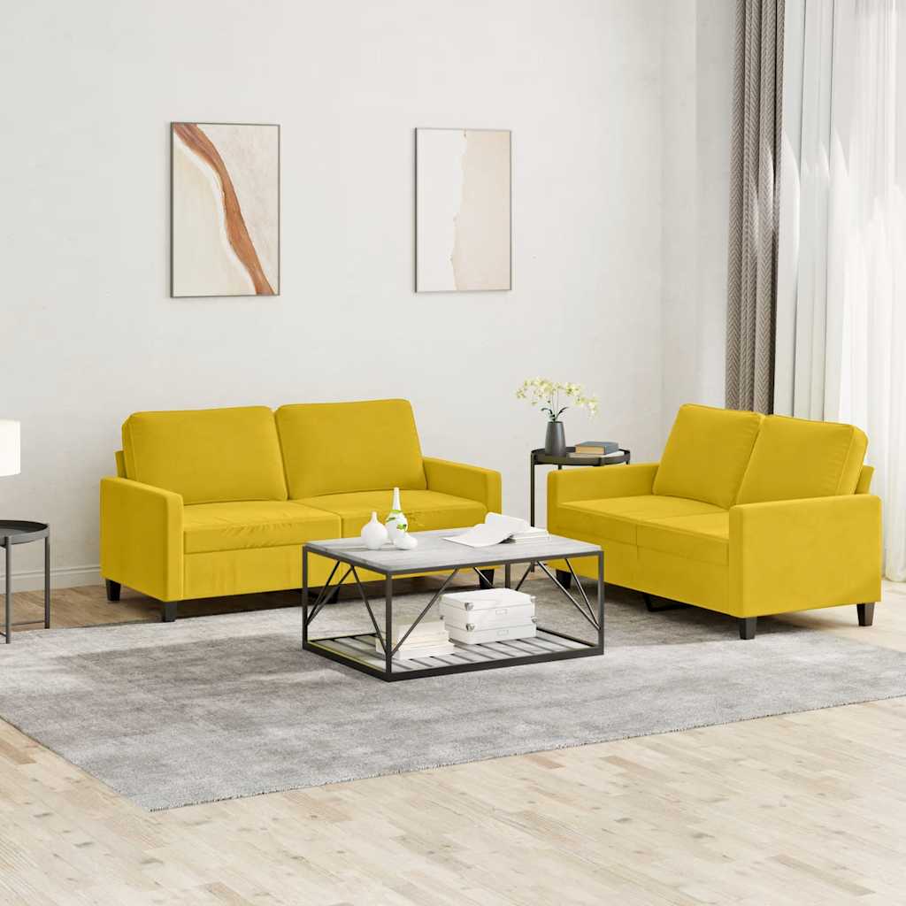 2 Piece Sofa Set with Cushions Yellow Velvet